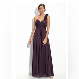 Bari Jay Plum One Shoulder Empire Waist Evening Gown